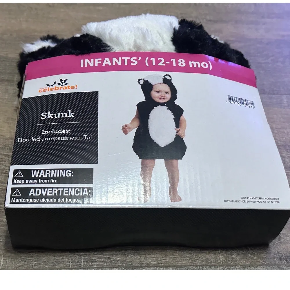 Precious Skunk Hooded Jumpsuit Halloween Costume Infant 12-18 Months NWT